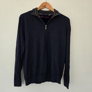 ROBERT GRAHAM Classic Fit L Large 1/4 Zip 100% Wool Pullover Sweater Navy